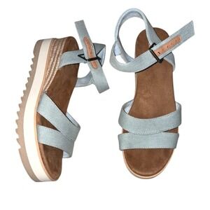 Toms Diana Denim Chambray Platform Espadrille wedge sandals Excellent sz 8